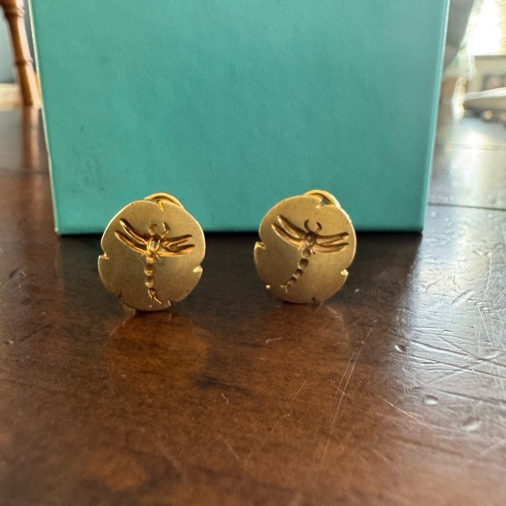 Tiffany & Co. 18k Matte Gold Dragonfly Earrings